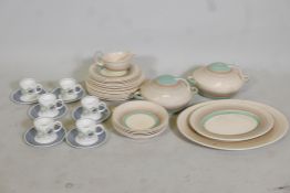 An Art Deco Susie Cooper 'Wedding Band', x6 place dinner service, (1 platter stapled). And a