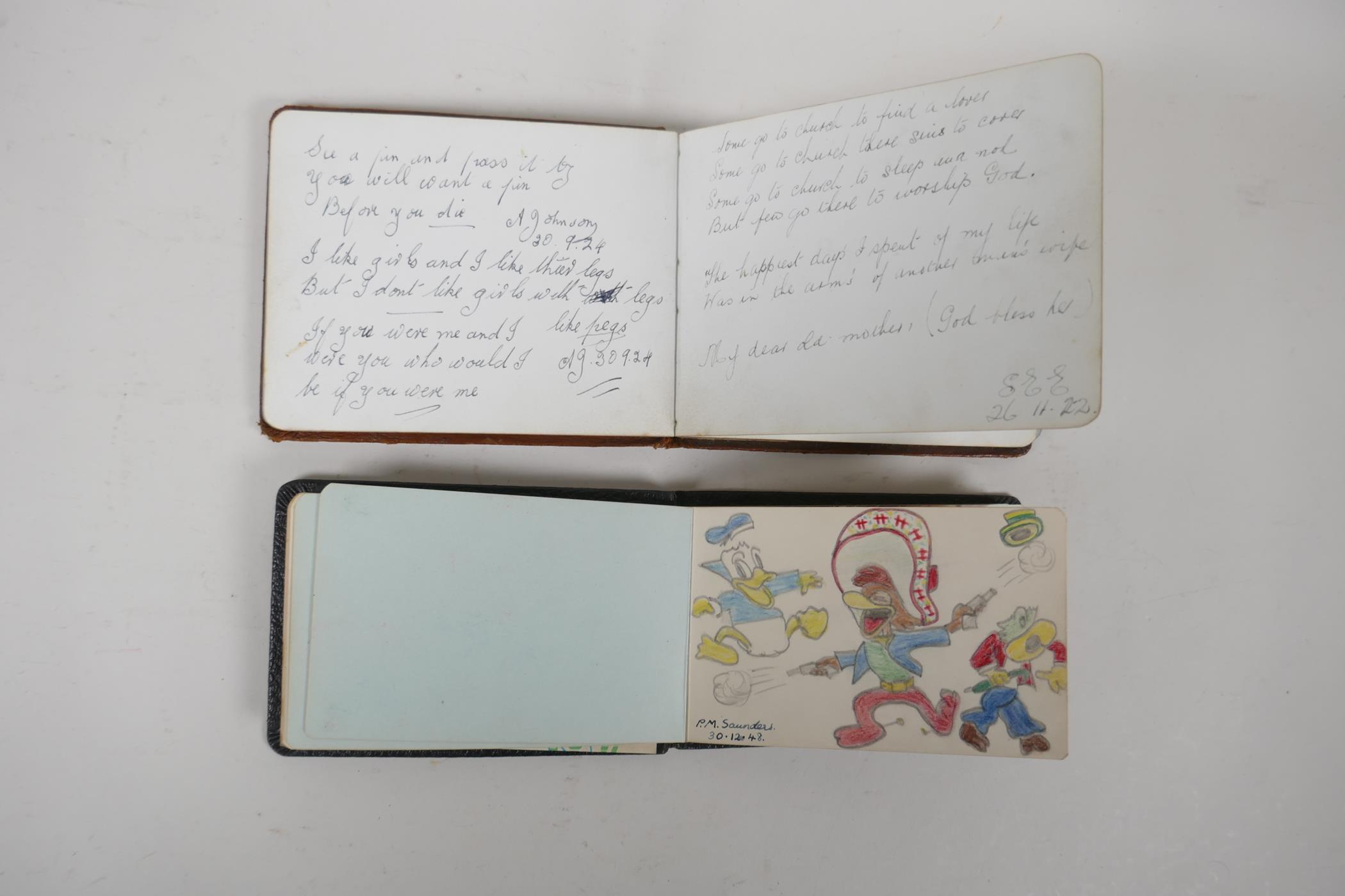 Two early to mid C20th autograph albums containing sketches, watercolours and oils, largest 5½" x - Image 3 of 5