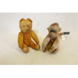 Antique hump back teddy bear, 13" long, and a Steiff "Mungo" monkey