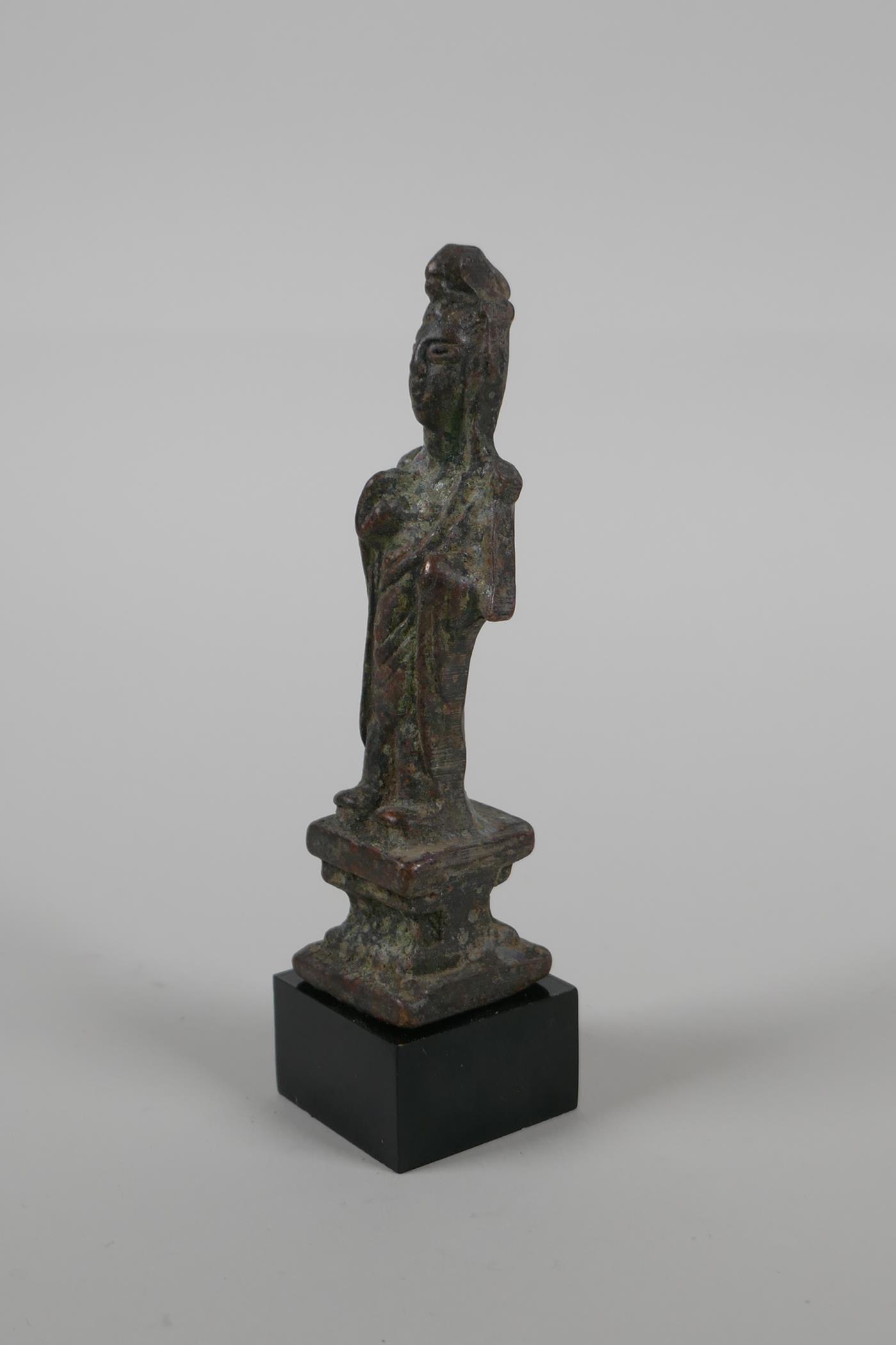 A Chinese figural naive bronze of a female deity, 4½" high - Image 2 of 4