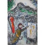 After Marc Chagall, Devant Saint-Jeannet, (Near Saint-Jeannot), 1972 lithograph. 9" x 12"