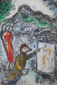 After Marc Chagall, Devant Saint-Jeannet, (Near Saint-Jeannot), 1972 lithograph. 9" x 12"