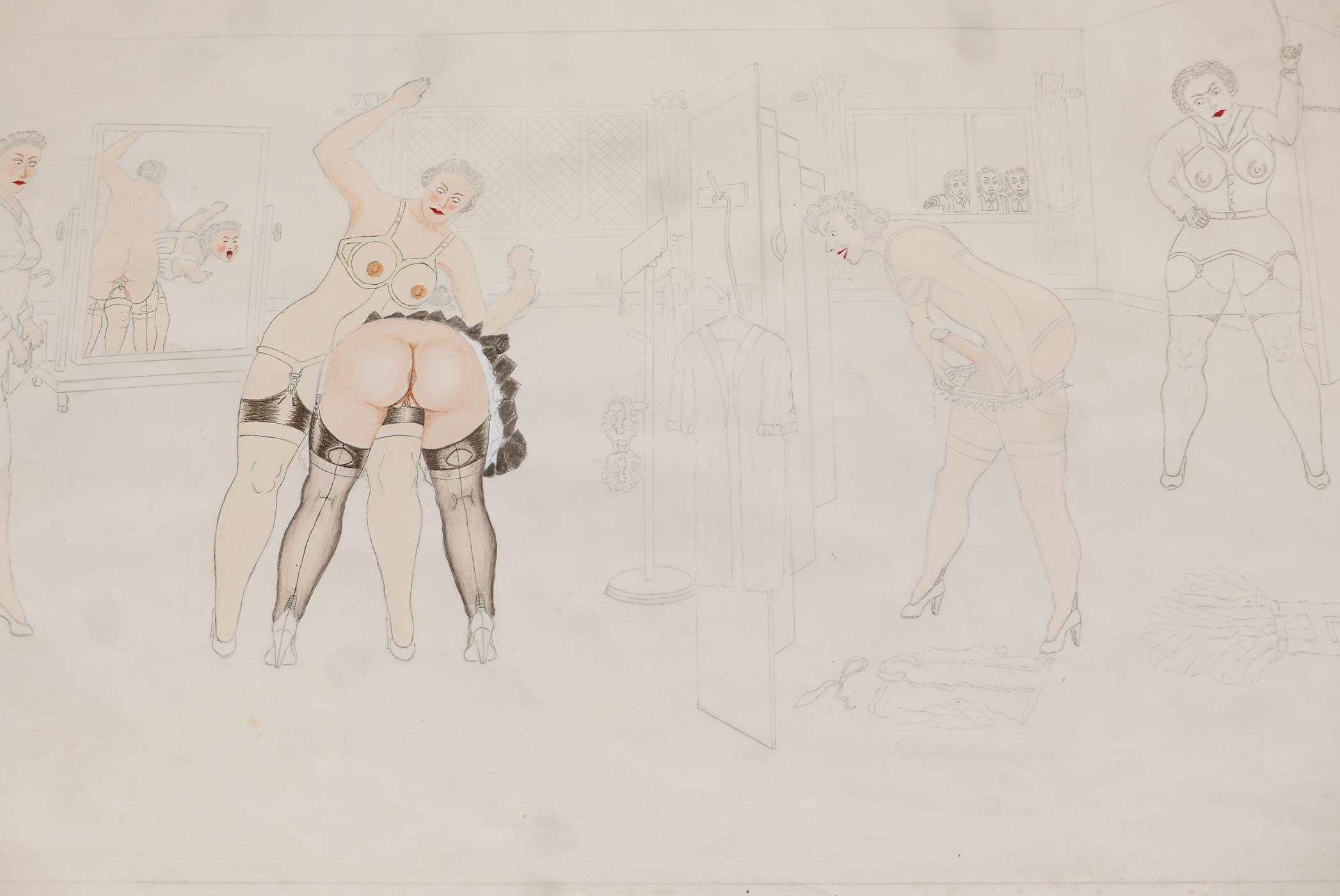 A collection of erotic drawings & watercolours, by the same hand, with annotations, c1970-1990, - Image 4 of 6