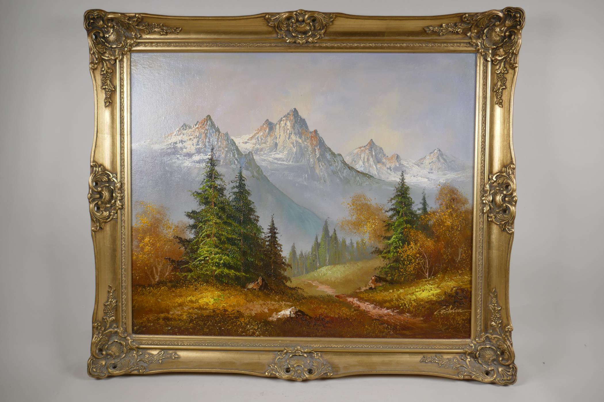 Gibson, Alpine landscape, oil on board. 24" x 20" - Image 2 of 3