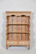 A pine hanging open shelf with two drawers, 39" x 25" x 6"