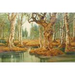 A woodland lake, signed G. Cole, C19th oil, 12" x 15"
