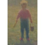 William Mason, a child on a beach, and a child on a lawn, two monogrammed oils, both unframed,