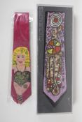 A Peter Blake 'Cultural Ties' silk tie, 57" long, and an Alan Davie 'Cultural Ties' silk tie No