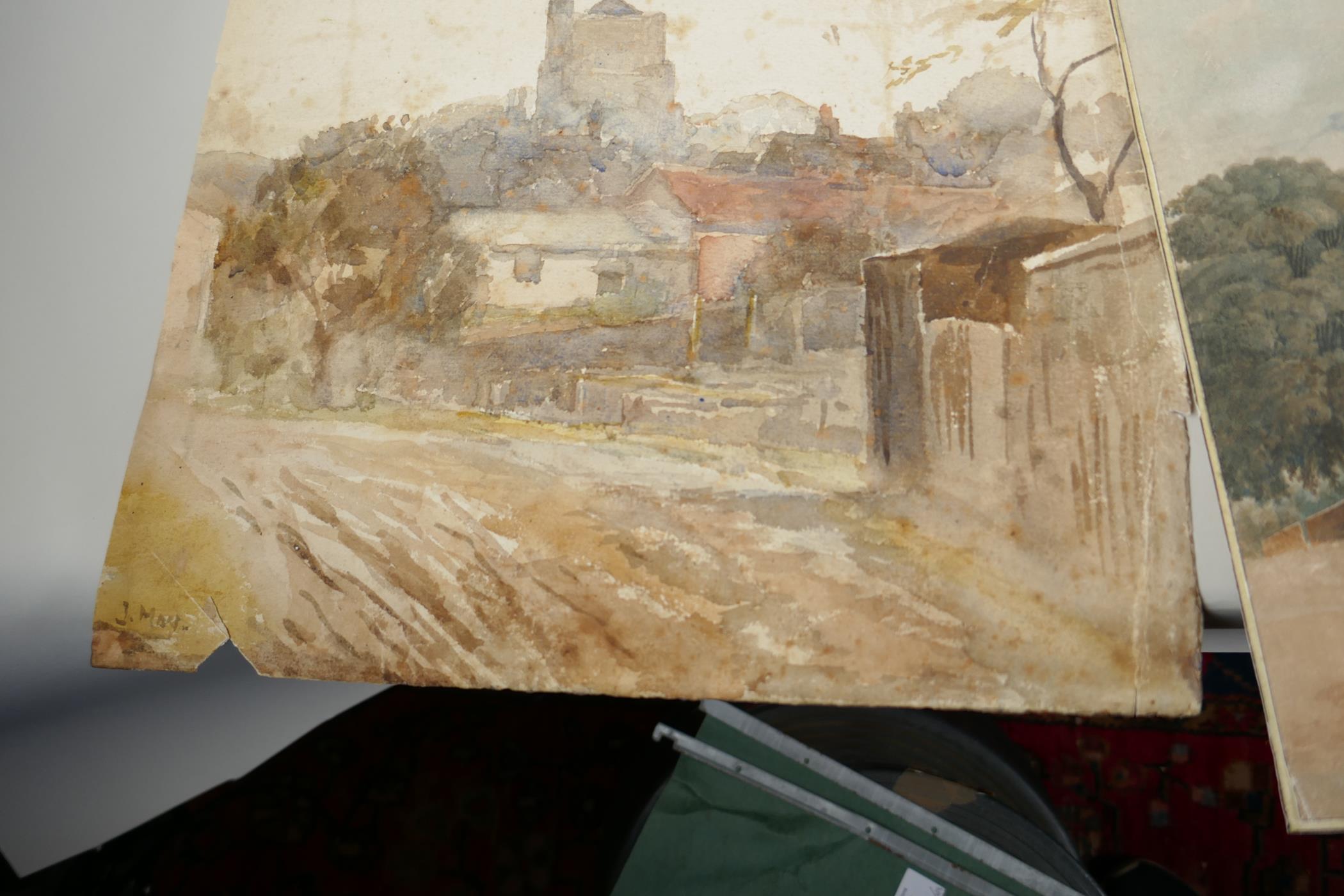 A folio of unframed watercolours, including a village scene, initialled 'E.W 1963', 10" x 10", dog - Image 7 of 7