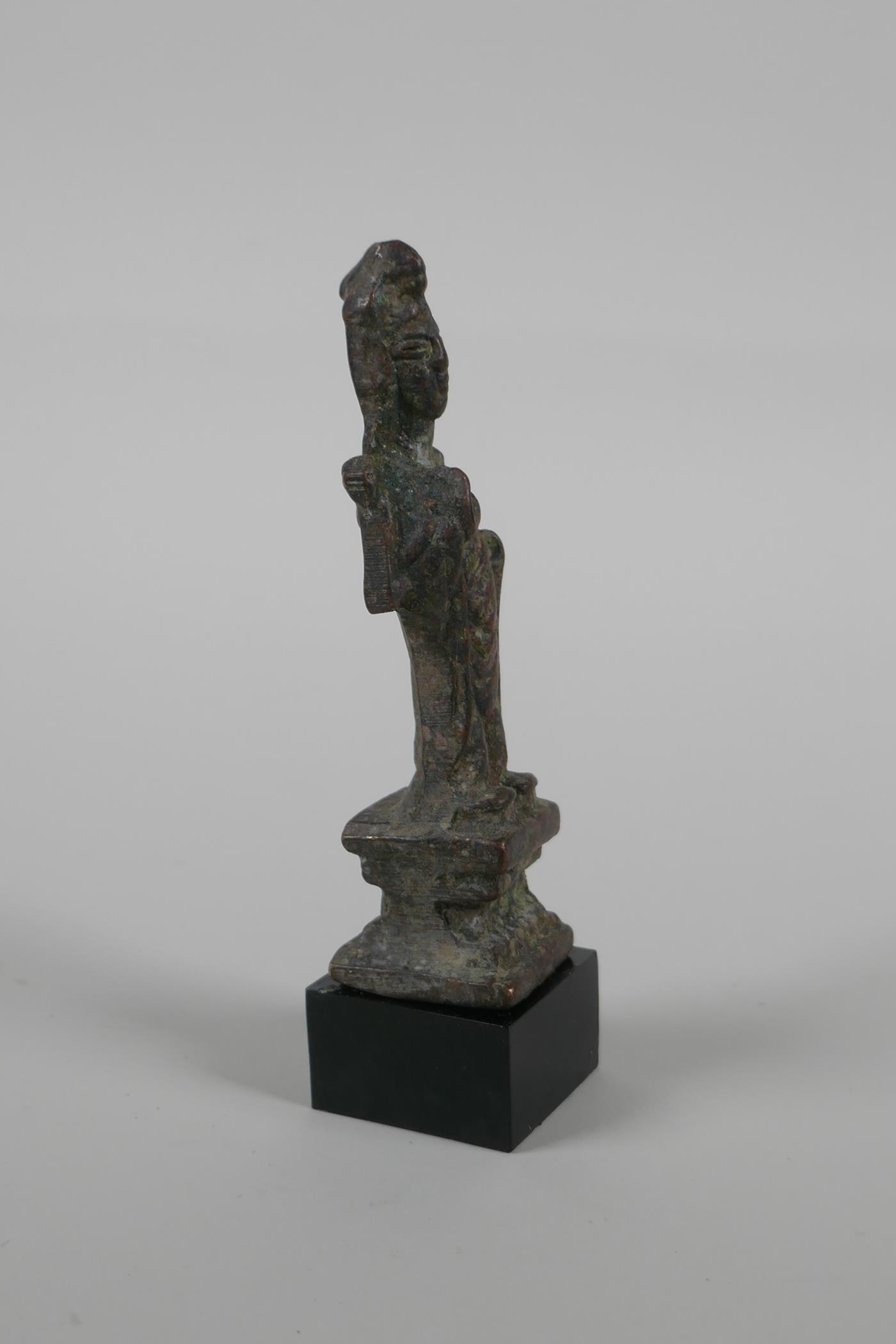 A Chinese figural naive bronze of a female deity, 4½" high - Image 3 of 4