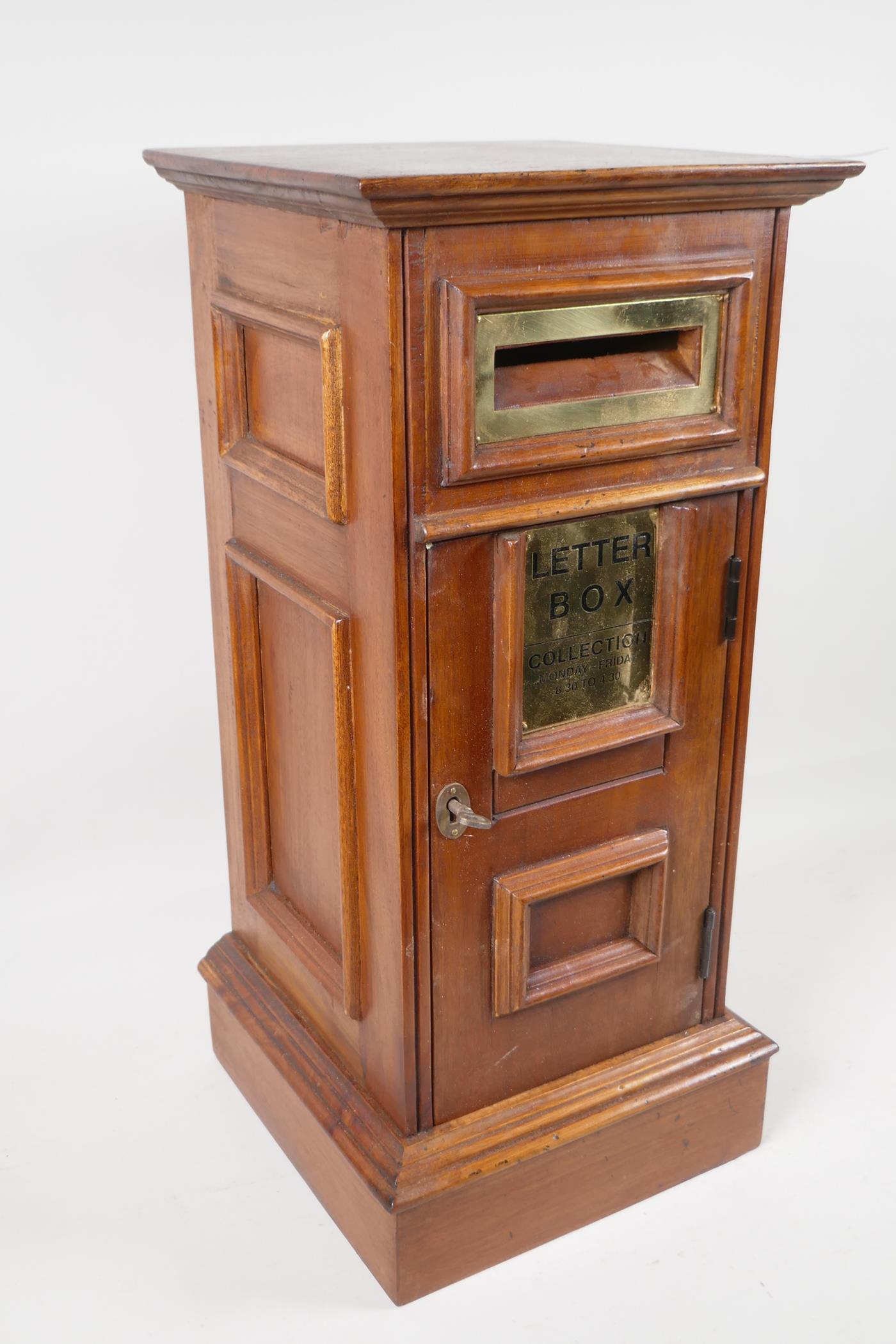 A wooden hall letter box, with brass detail panel. 20" high x 9" square - Image 2 of 3