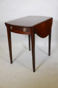 A George III mahogany pembroke table, with a single bow drawer, raised on square tapering