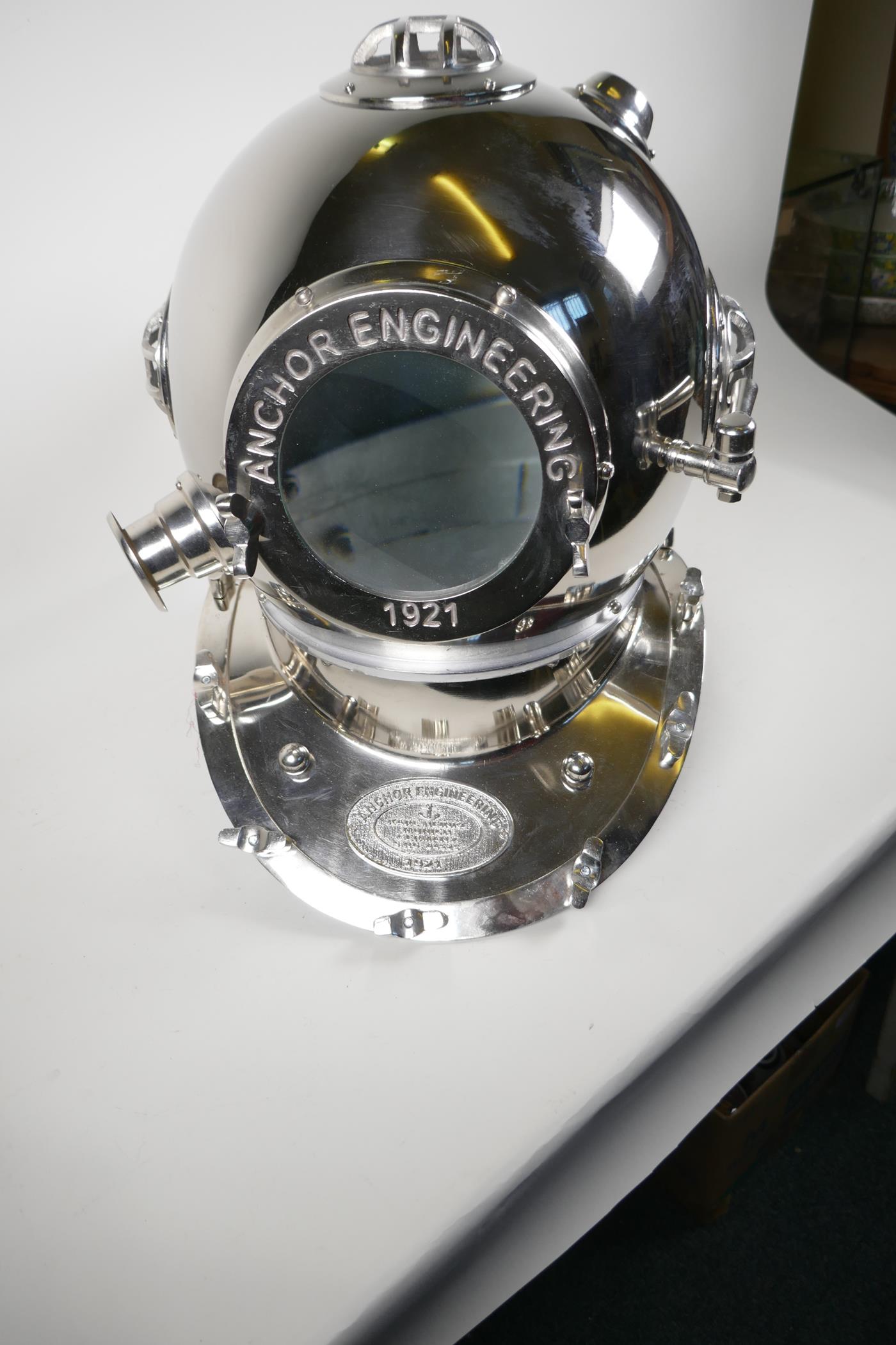 A chrome plated replica divers helmet, 17" high - Image 3 of 3