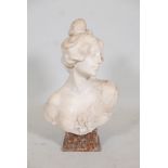 Julien Caussé, an Art Nouveau carved alabaster bust of a woman with a garland of ivy, signed Julien,