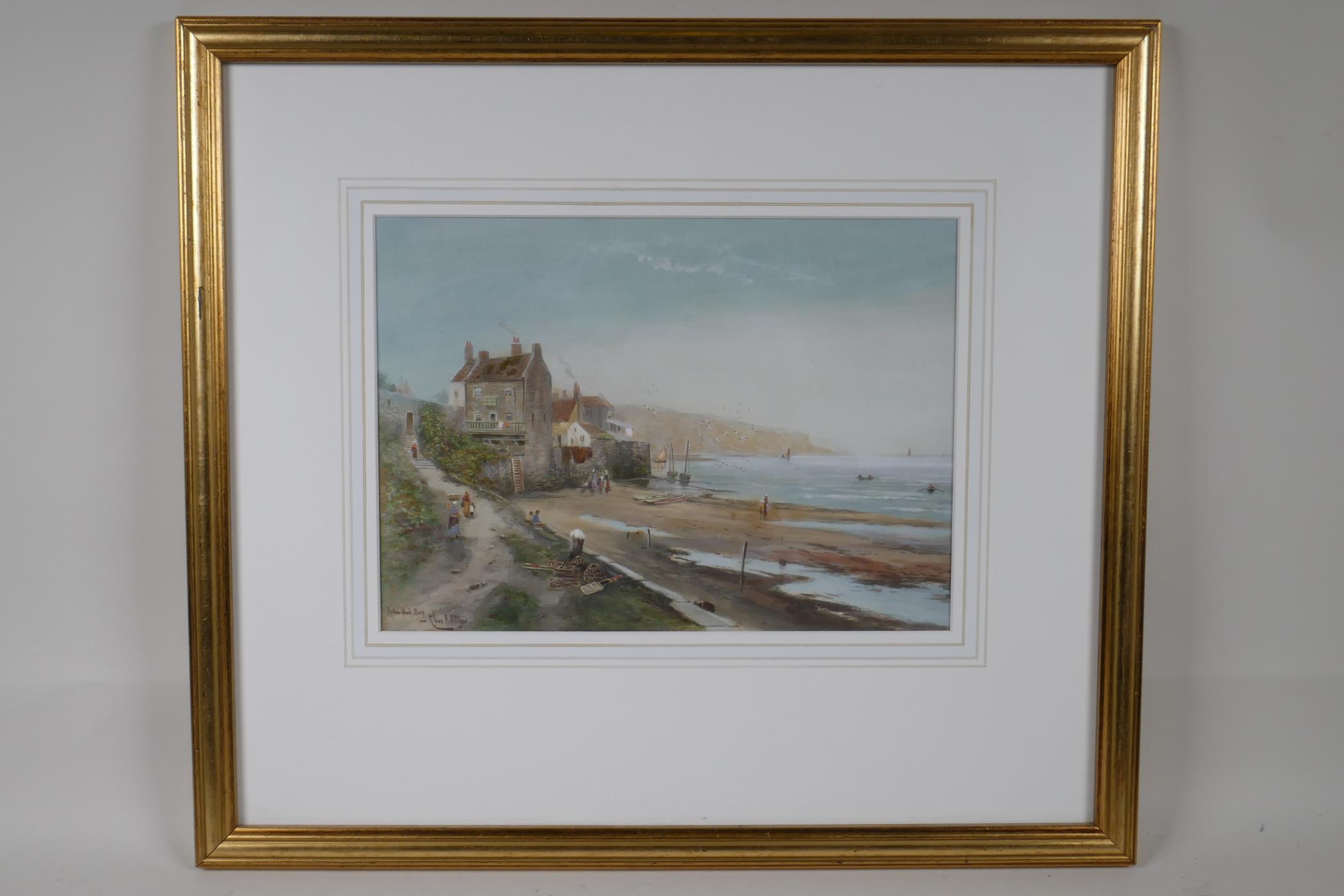 After Charles Frederick Allbon, overpainted print of a coastal town at low tide, 11" x 8" - Image 2 of 3