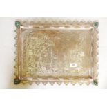 A Indian silver plated tray. Engraved with figures riding turtles and a fish. The corners are