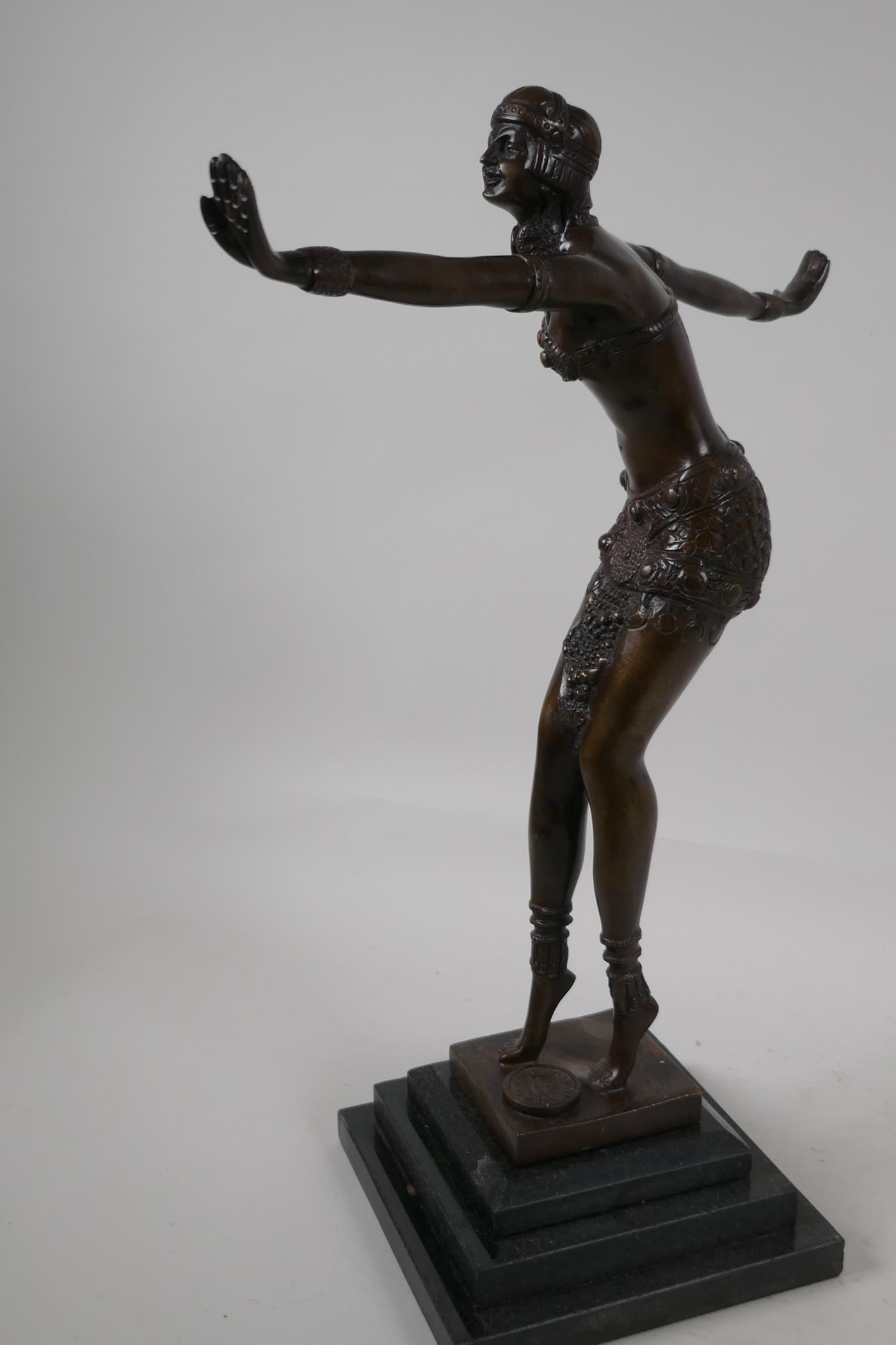 An Art Deco style figurine of a dancing girl, after Preis, on a stepped base, 16½" high - Image 4 of 4