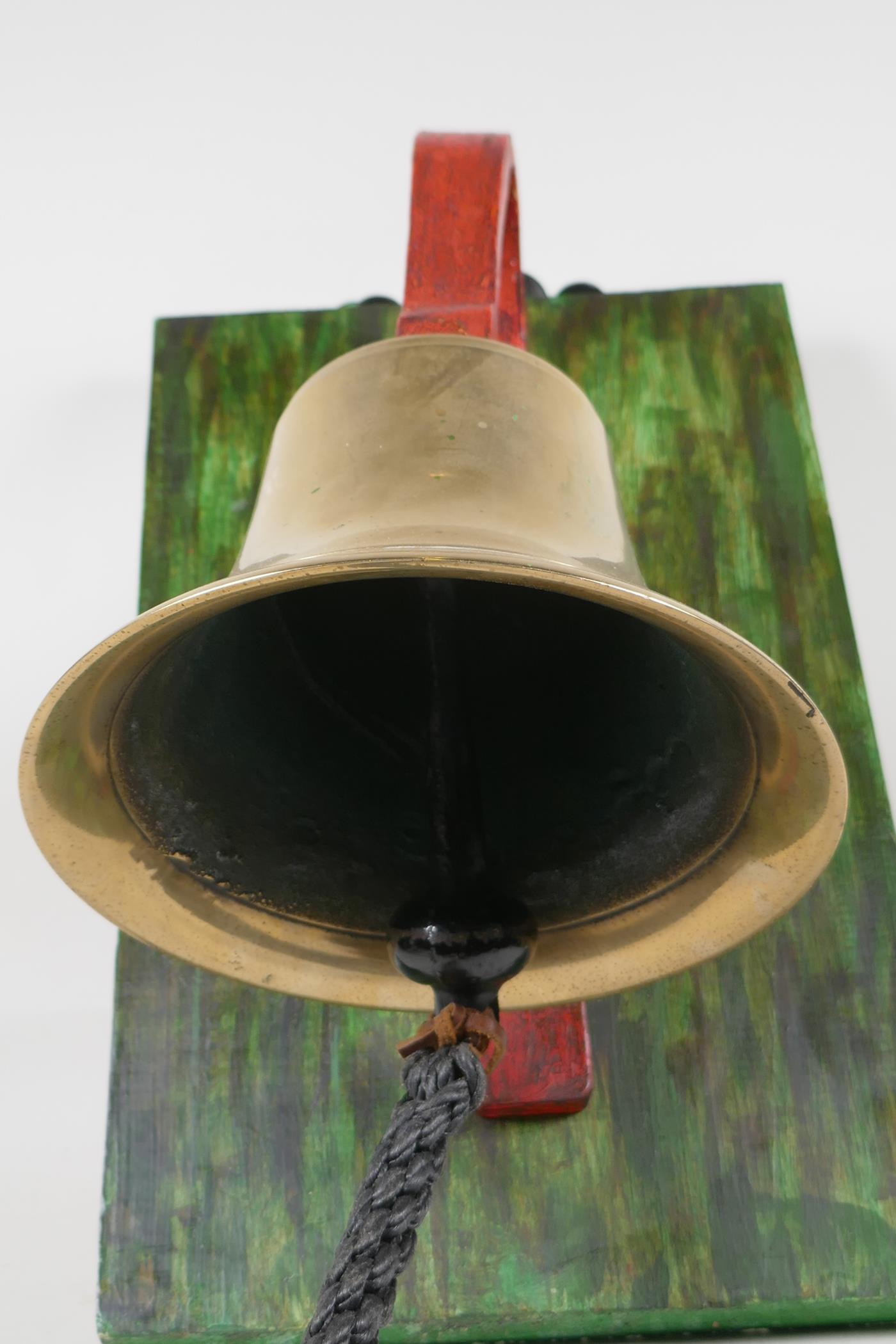 A brass school bell/dinner bell, 16" high - Image 3 of 3