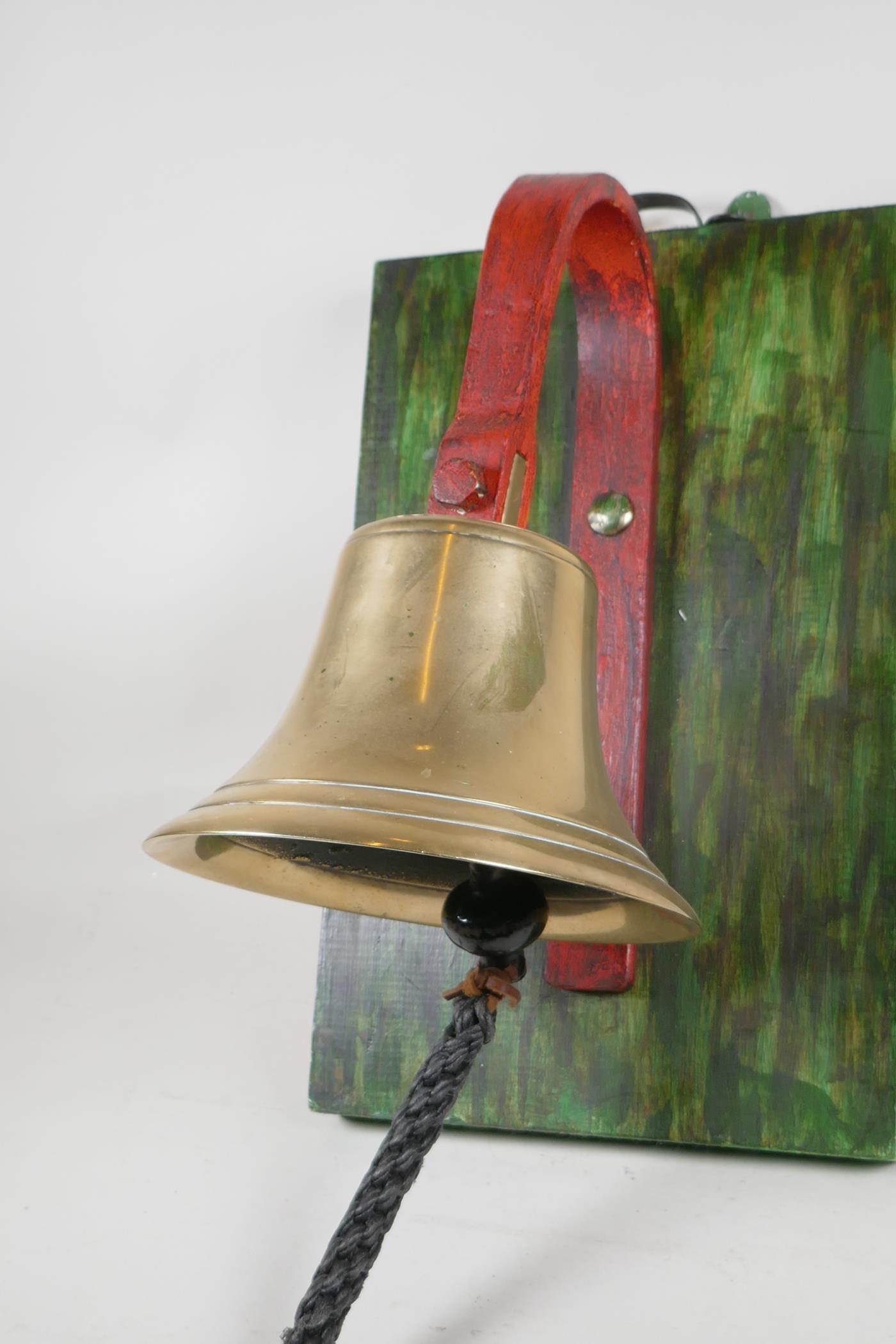 A brass school bell/dinner bell, 16" high - Image 2 of 3