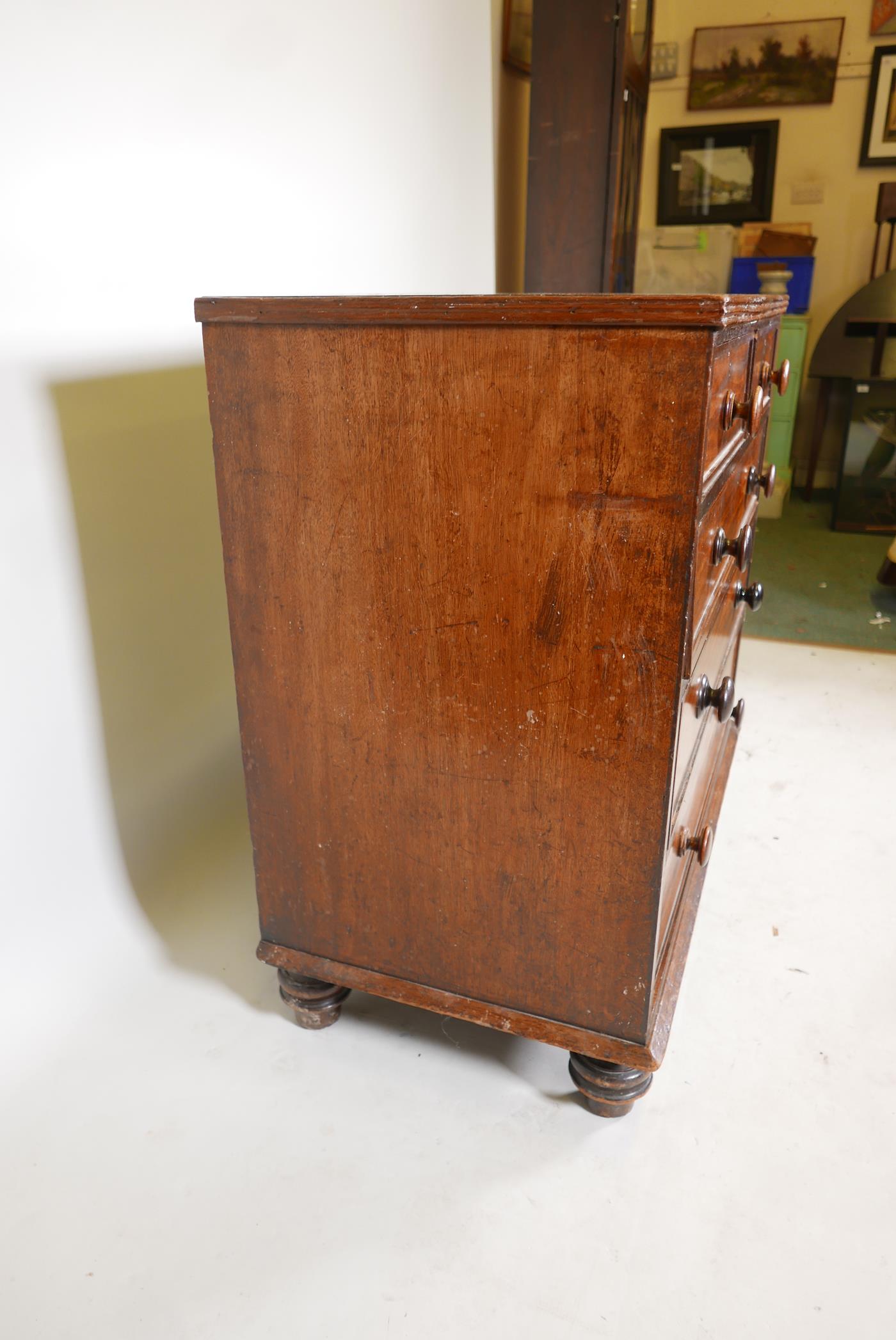 A early C19th mahogany chest, of 2 over 3 graduated drawers, raised on turned supports. 36" x 19½" x - Image 6 of 6