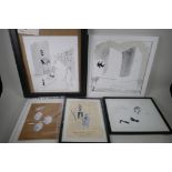 Five pen & ink cartoons, relating to Fulham & surrounding area. All signed 'Z'. Largest 16" x 13"