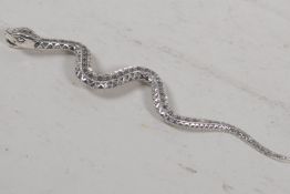 A 925 mark silver snake pendant 5" long