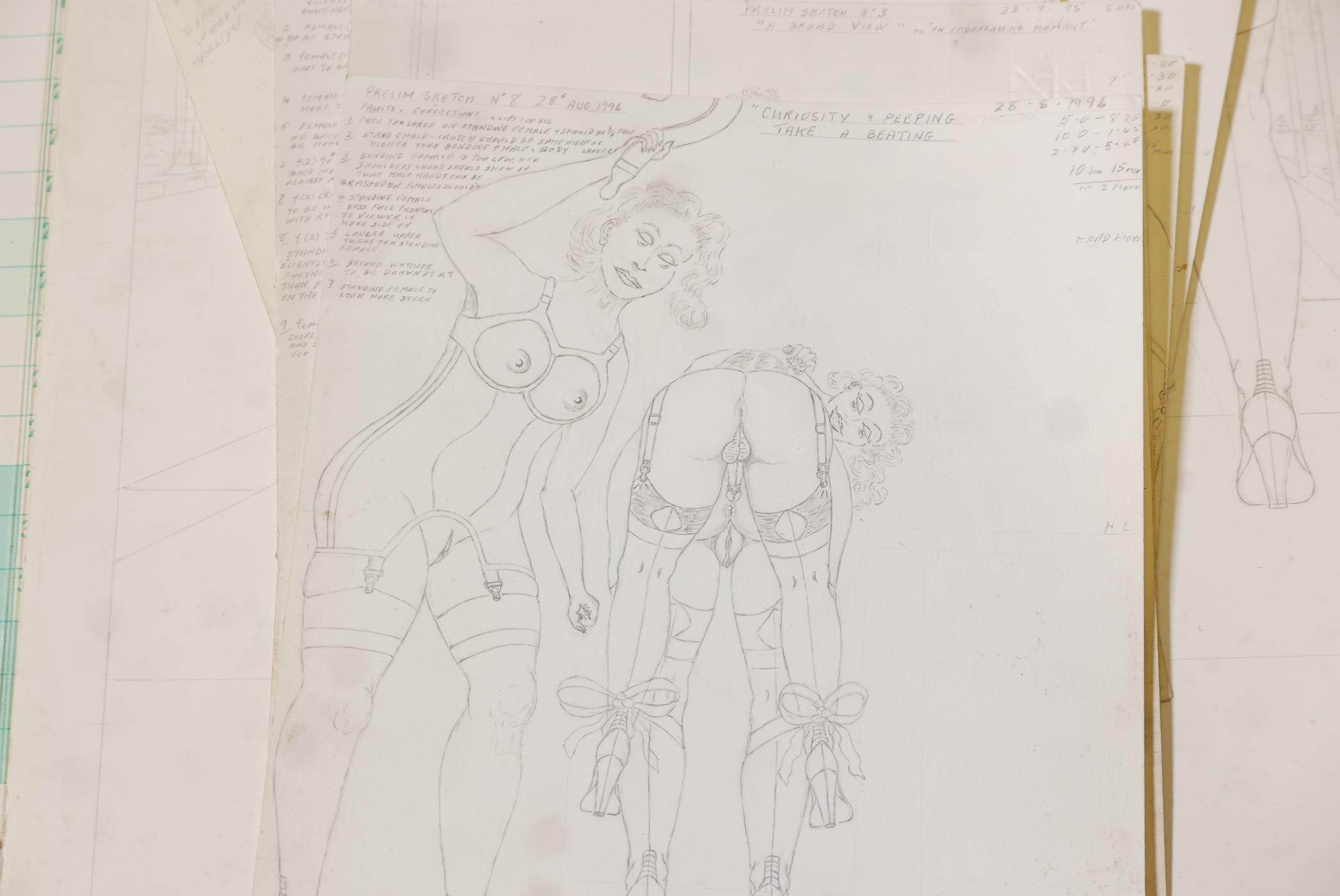 A collection of erotic drawings & watercolours, by the same hand, with annotations, c1970-1990, - Image 6 of 6