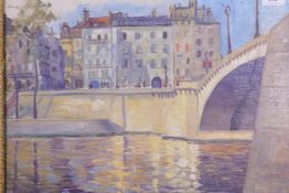 Tomas Casttallanos, Pont Neuf, signed and dated (19)29, Paris, oil on board, 20" x 16"