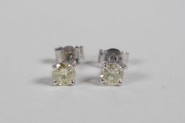 A pair of 14ct white gold diamond stud earrings, 50 points total