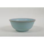 A Chinese celadon Ru ware style porcelain rice bowl, 5½" diameter