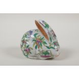 A Chinese polychrome enamelled porcelain rabbit decorated with flowers and fruit, 4 character mark