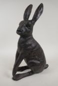 A cast bronze figure of a hare, 14" high