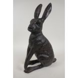 A cast bronze figure of a hare, 14" high