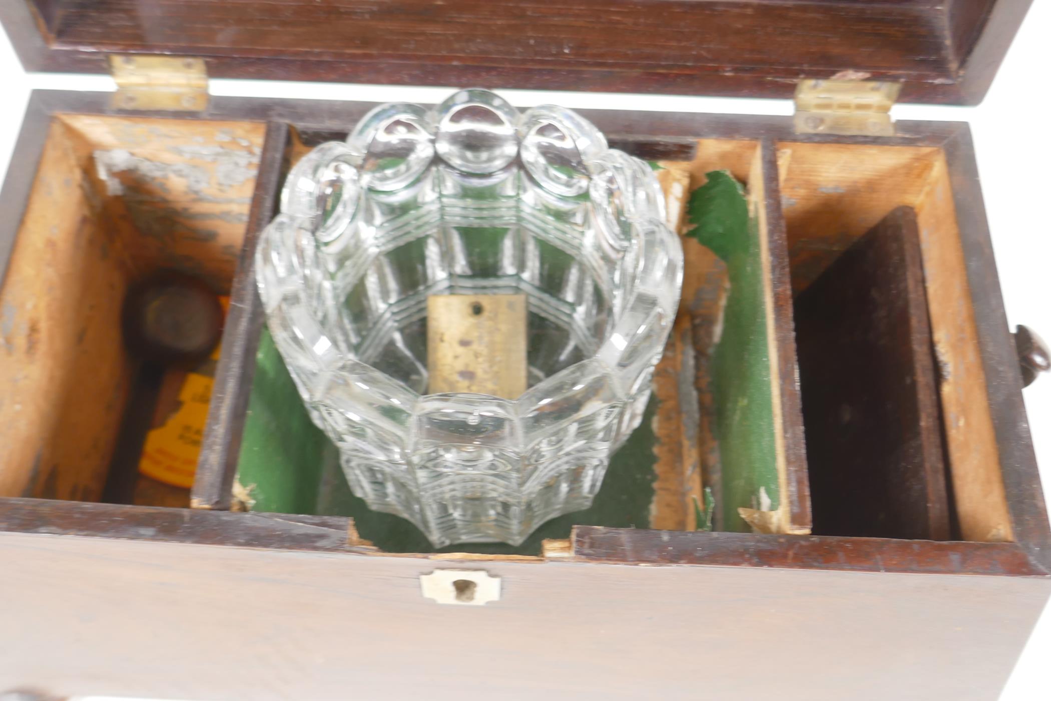 A C19th rosewood sarcophagus shaped tea caddy, for restoration, 11" long - Image 4 of 4