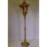 Italian giltwood floor lamp in the form of a lantern, mid C20th, 77" high