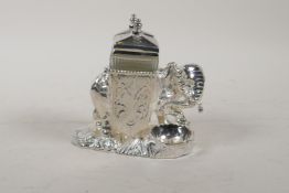 A silver plated cruet in the form of an elephant, 5½" long, 4½" high