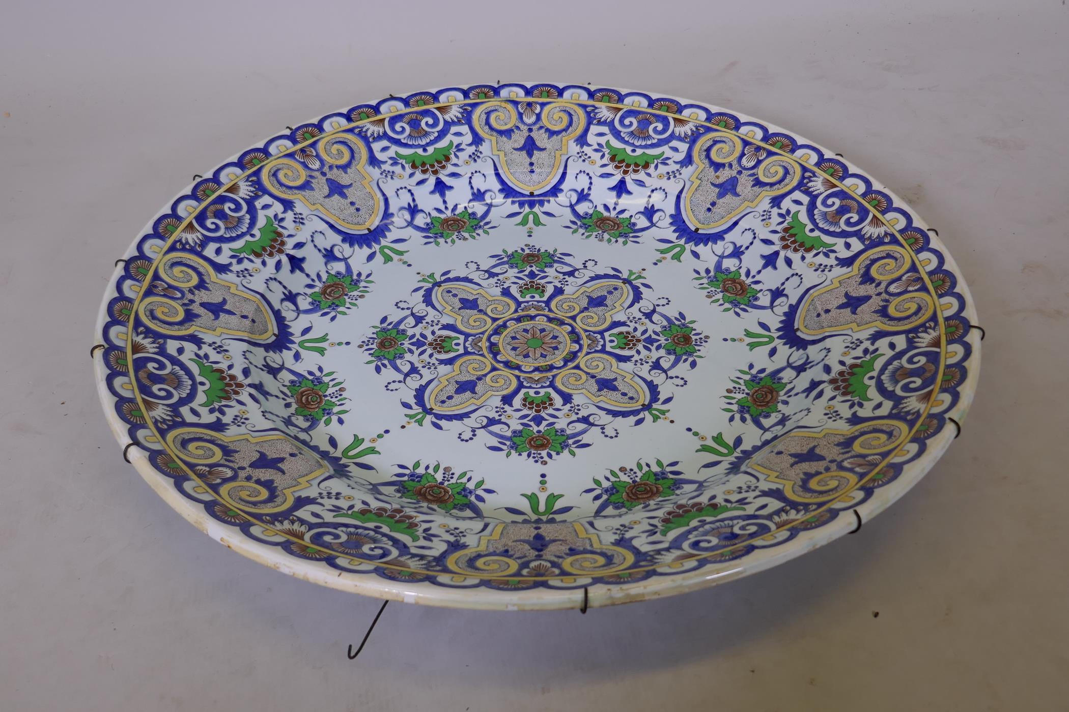 A large continental faience ceramic charger with oriental style decoration, 24" diameter - Image 2 of 3