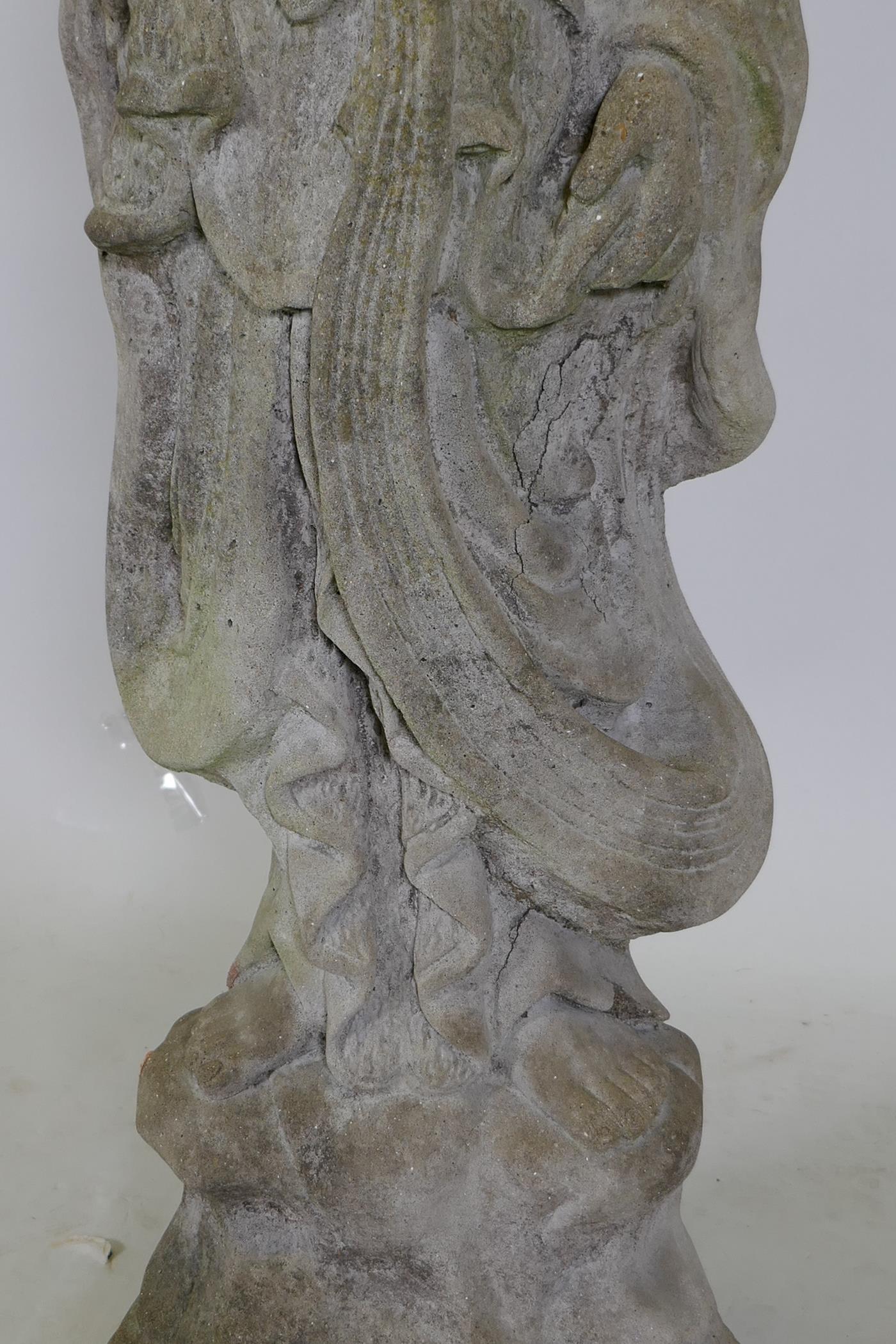 A concrete garden figure of the goddess Guan Yin, 41" high - Image 3 of 4