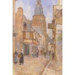 Breton street scene, unsigned, late C19th/early C20th, oil on canvas, A/F tear, 15" x 22"