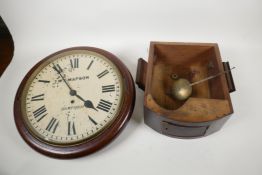 A C19th mahogany cased fusee wall clock with painted white dial and Roman numerals, bearing