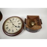 A C19th mahogany cased fusee wall clock with painted white dial and Roman numerals, bearing