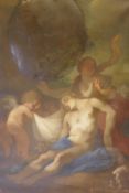 An C18th Baroque scene of a hero's death, the death of Adonis? oil on canvas, relined, patched,