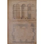 Follower of Giovanni Paolo Panini, architectural elevation and floor plan, inscribed, the