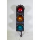 A set of road traffic lights, adapted, 11½" x 18½", 43" high