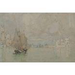 Moffat Lindner, Misty Morning, Venice, signed watercolour, 11" x 9", and a pair of watercolours,