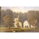 Landscape with cattle by a ruined building, unsigned, probably C18th, oil on canvas, relined, 21"