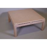 A contemporary bleached beechwood and walnut coffee table, 36" x 36" x 16"