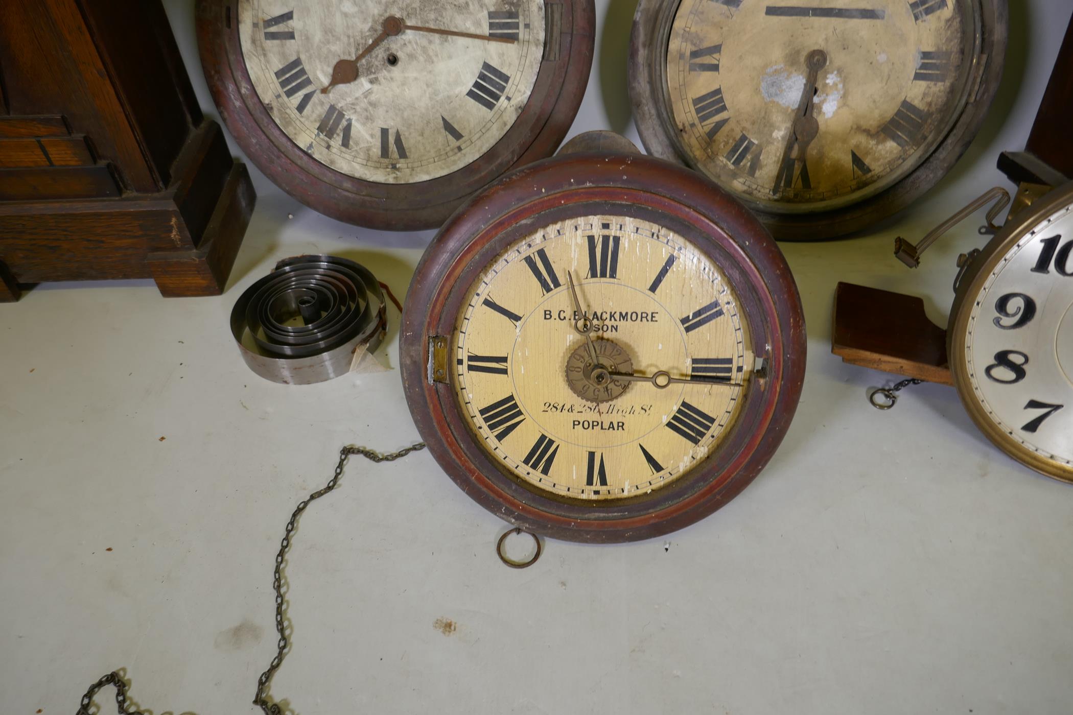 A collection of clocks, including a postman's clock and various clocks, all spring or chain - Image 3 of 6