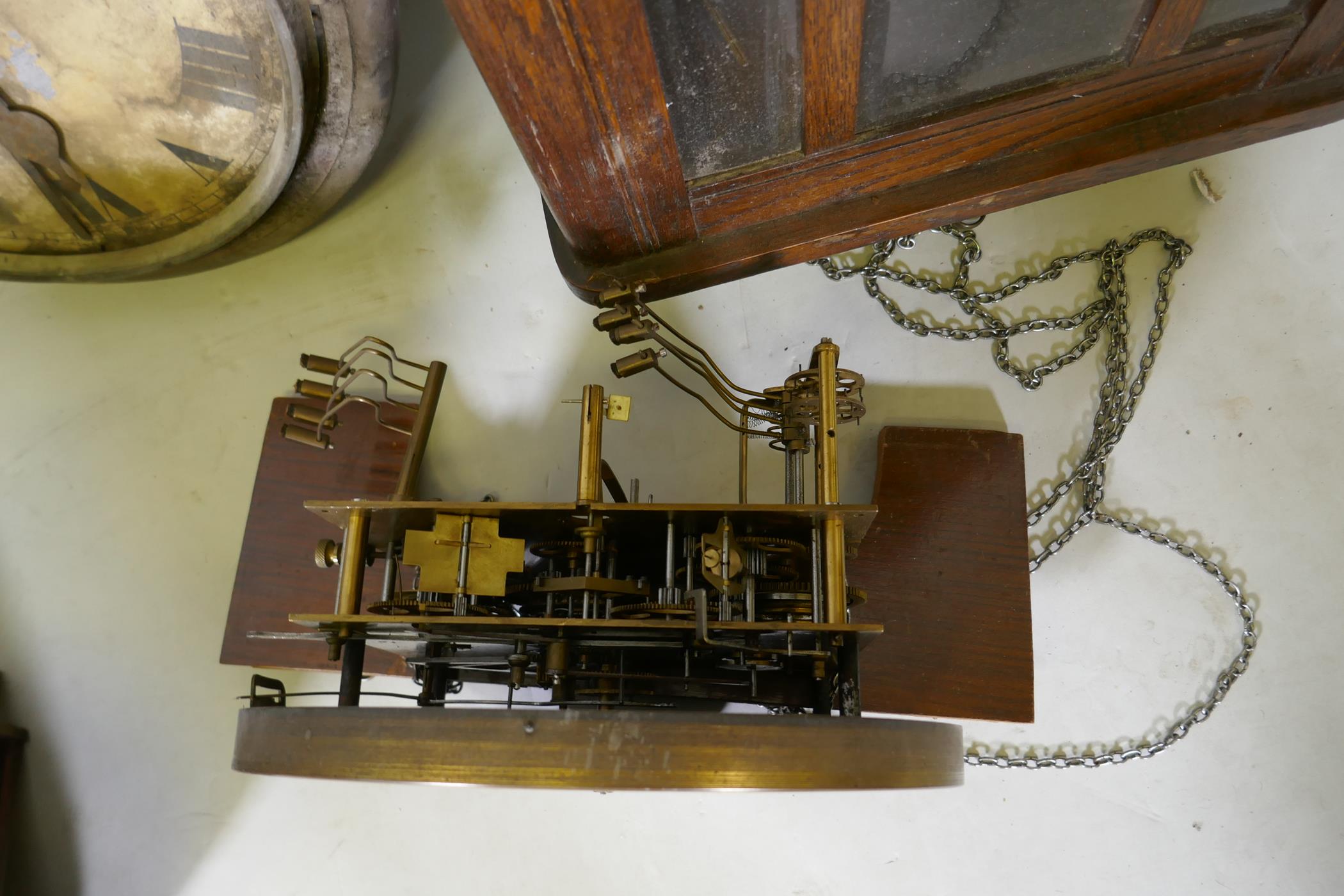 A collection of clocks, including a postman's clock and various clocks, all spring or chain - Image 5 of 6