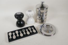 A collection of Alessi designer kitchenware to include a 'Kalisto 3' storage jar by Claire Brass,
